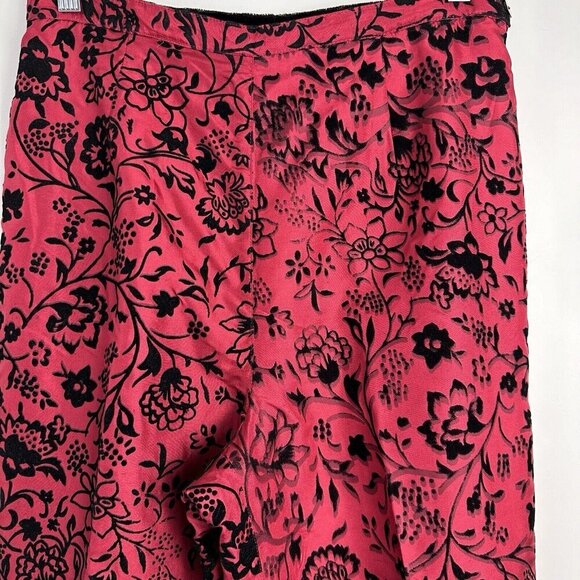 Silkland Pants Womens 10 Red Silk Black Velvet Floral‎ Vtg 90s Ankle Asian Goth - Picture 2 of 14